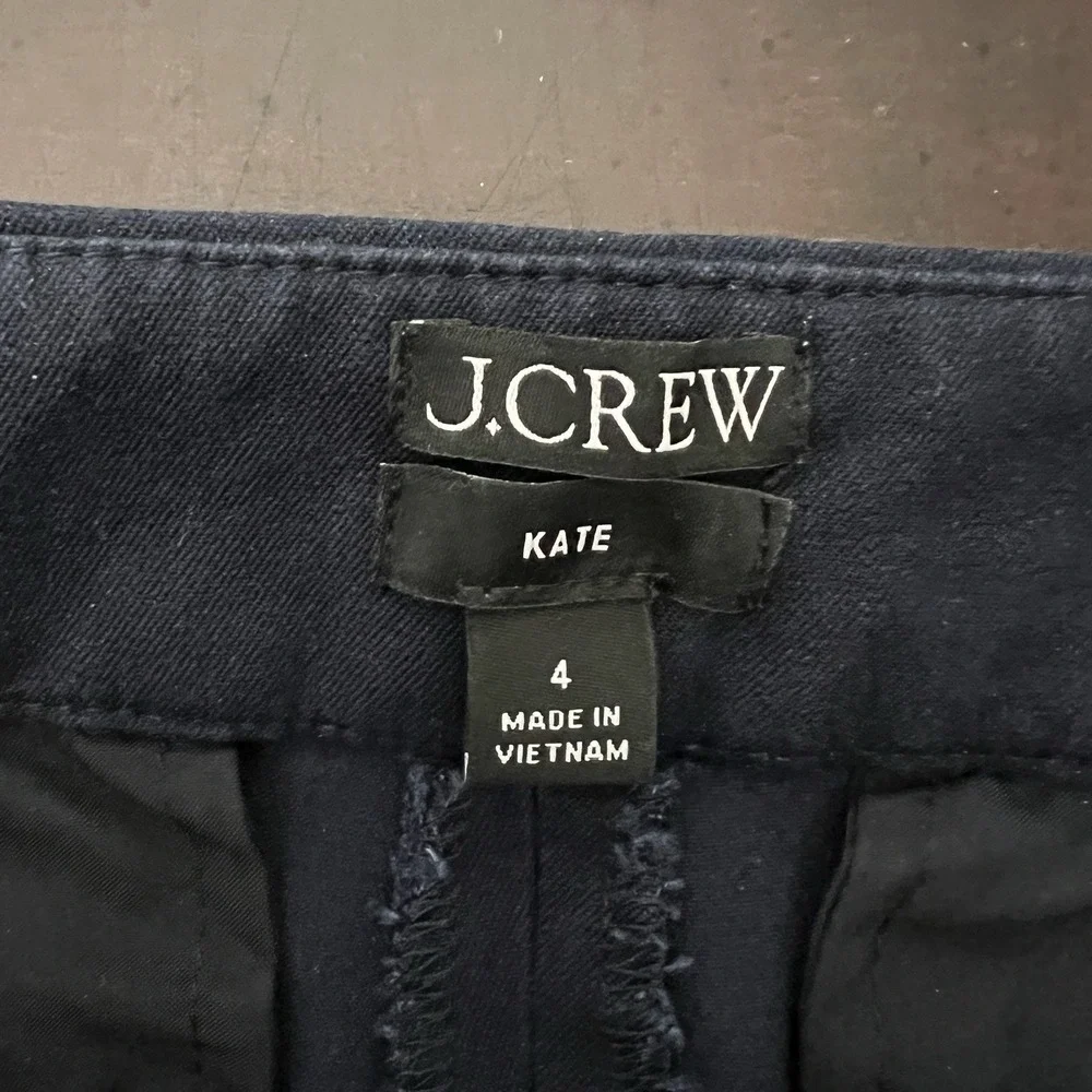 J. Crew Women's Size 4 Kate Straight Leg Pants Bi-Stretch Cotton Navy Blue BF401